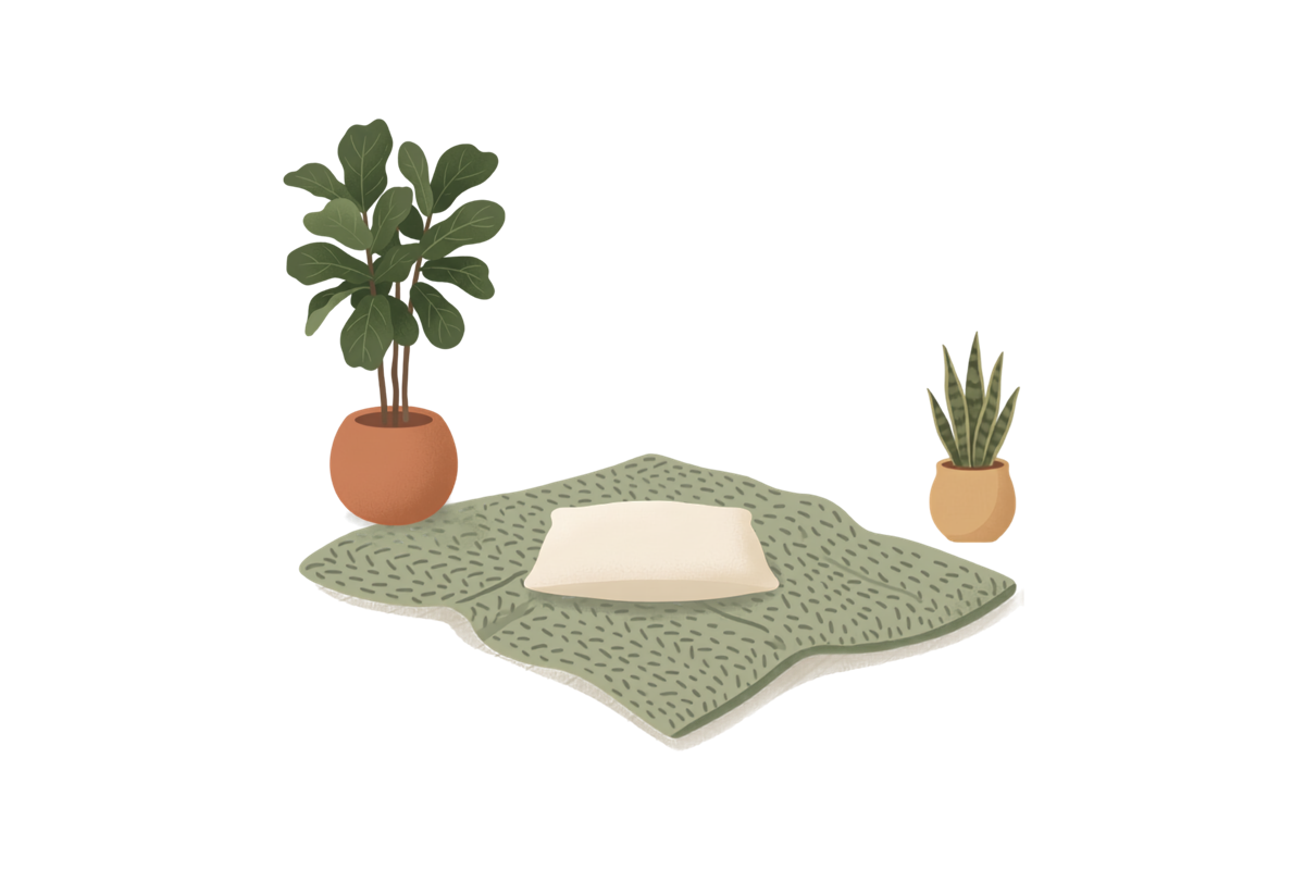 Illustration: a quiet corner with a blanket and cushion