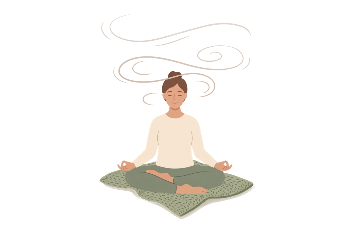Illustration: a person meditating, attention on the breath